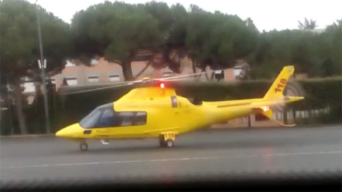 L'eliambulanza in attesa presso la scuola Carabinieri di Velletri